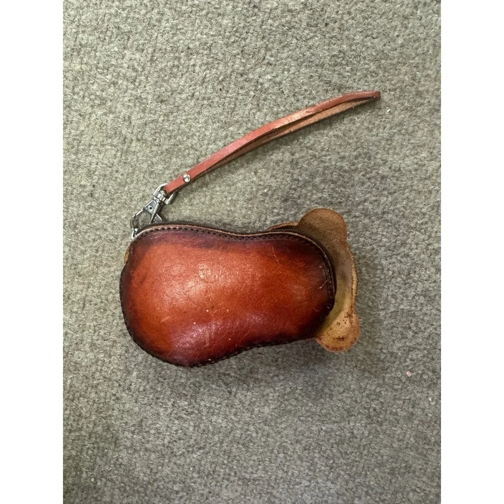 Handmade Brown Leather Teddy Bear Coin Purse Wristlet Small Zip‎ Pouch Kids
